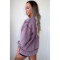 Jettie Purple Mineral Wash Exposed Seam Side Slit Sweatshirt