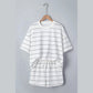 Jezebelle White Stripe Half Sleeve Tee Drawstring Shorts 2pcs Set