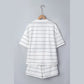 Jezebelle White Stripe Half Sleeve Tee Drawstring Shorts 2pcs Set