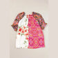 Jezzy Multicolour Boho Floral Patchwork Buttoned Short Sleeve Blouse