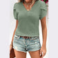 Jinni Mist Green V Neck Petal Sleeve Waffle Knit T-Shirt