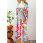 Jo Tropical Print Smocked Bodice Puff Sleeve Maxi Dress