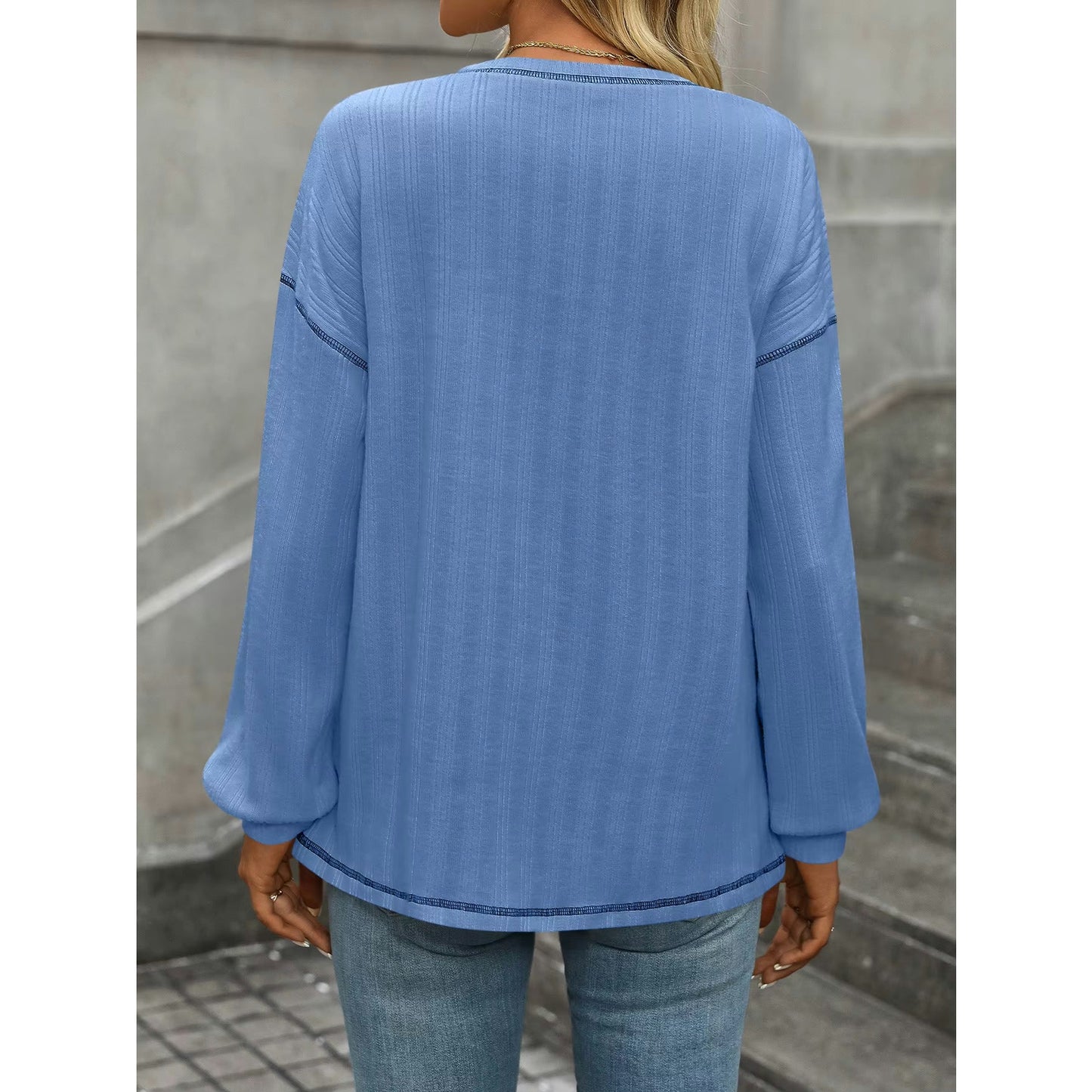 Jo Blue Drop Shoulder Loose Fit Long Sleeve Tee Shirt