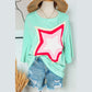 Joan Green Colorblock Star Patched Half Sleeve Oversized Tee