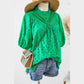 Jocelyn Green Flower Embroidered Hollow-out Puff Sleeve Blouse