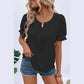 Jocie Black Textured Notched Neck Puff Sleeve Blouse