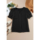 Jocie Black Textured Notched Neck Puff Sleeve Blouse