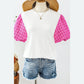 REDUCED!!!  Jodi White Contrast Tweed Puff Sleeve Top  REDUCED!!!