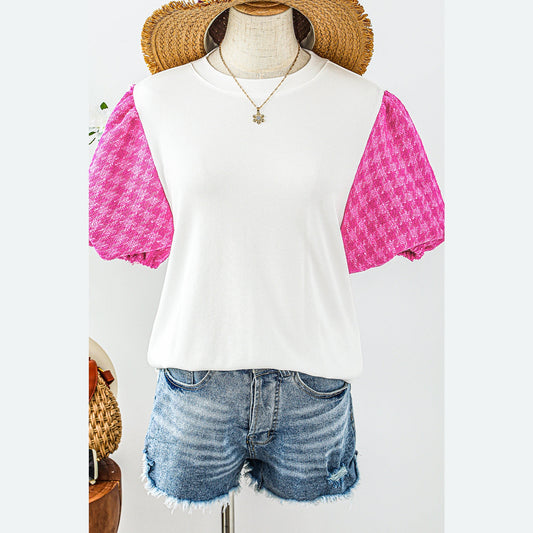 REDUCED!!!  Jodi White Contrast Tweed Puff Sleeve Top  REDUCED!!!