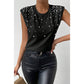 Joelinne Black Pearls Beaded Shoulder Pad Crew Neck Tank Top