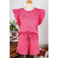 REDUCED!!!  Joella Bonbon Pink Textured Ruffled Sleeve Tee and Drawstring Shorts Set  REDUCED!!!