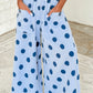 Joey Sky Blue Polka Dot Wide Leg Elastic Waist Casual Pants