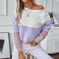 Joi Purple Colorblock Button Decor Sweater