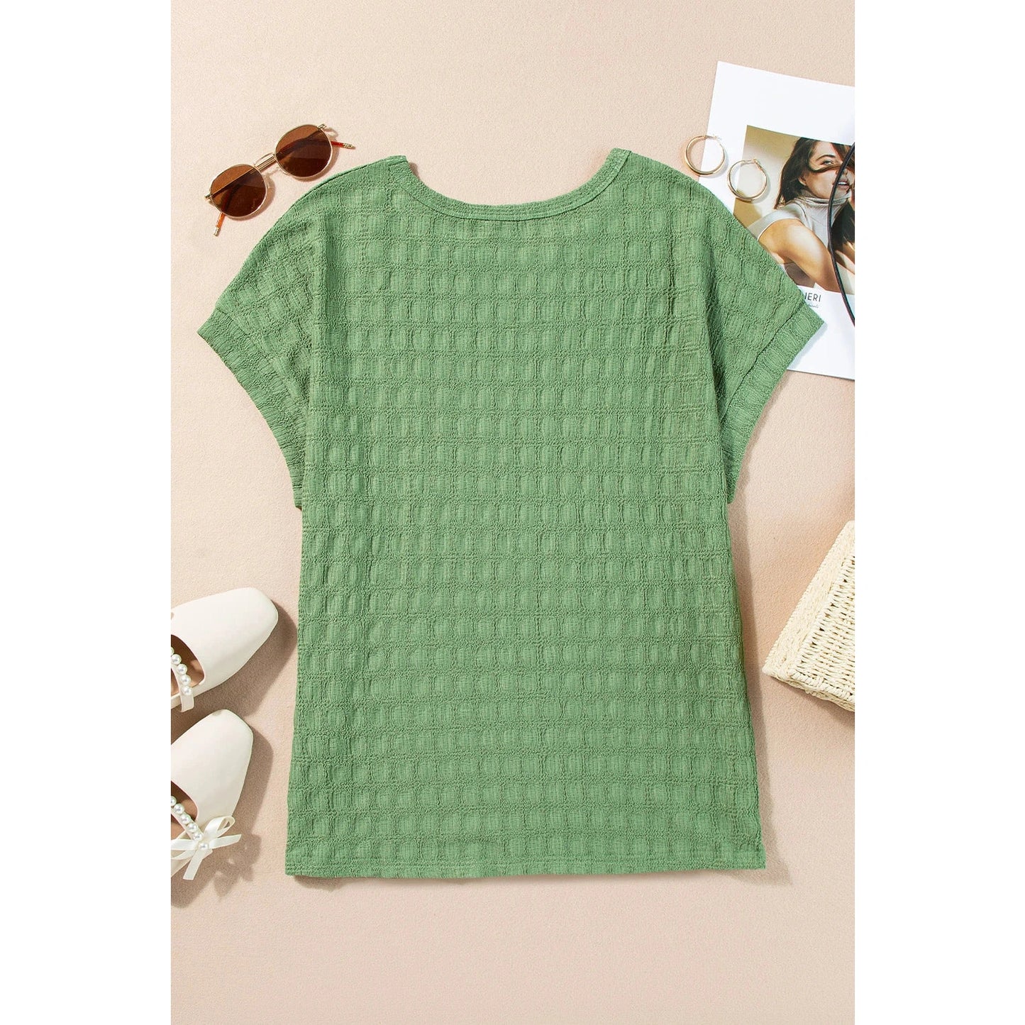Joie Grass Green Textured Batwing Sleeve Tee