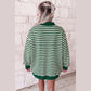 Green Stripe Christmas Jolly Embroidery Patched Mock Neck Oversized Sweatshirt