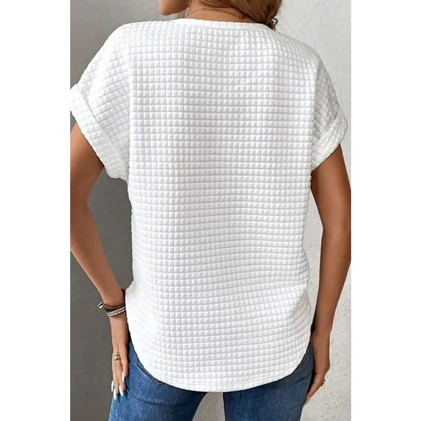 Joney White Checkered Textured Bat Sleeve T Shirt