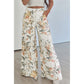 Joni Beige Vintage Style Floral Print High Waist Wide Leg Jeans