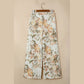 Joni Beige Vintage Style Floral Print High Waist Wide Leg Jeans