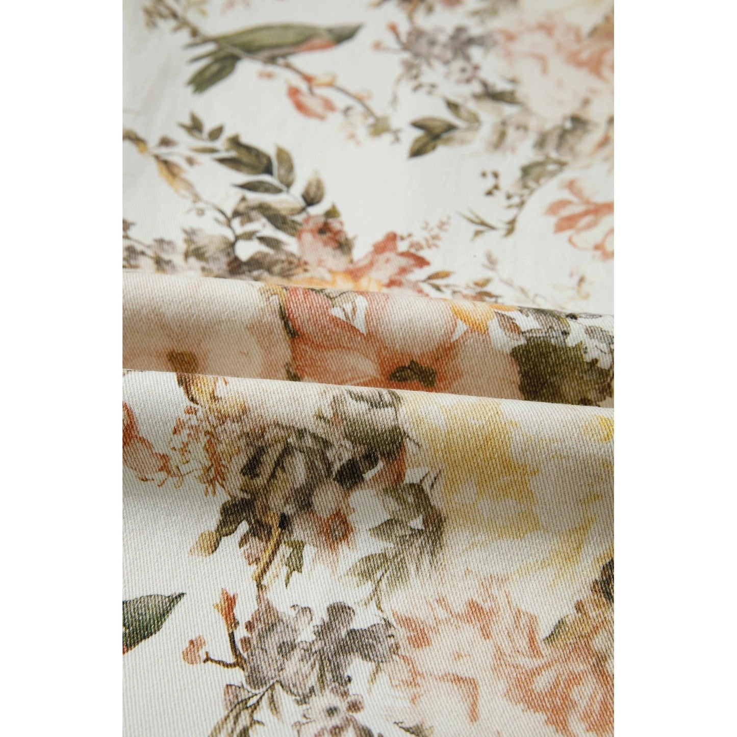 Joni Beige Vintage Style Floral Print High Waist Wide Leg Jeans