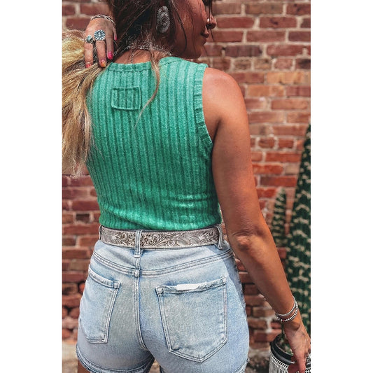 Jora Green Slim Ribbed Mineral Wash Tank To