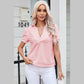 Jordanna Pink Collared V Neck Puff Sleeve T-shirt