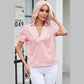 Jordanna Pink Collared V Neck Puff Sleeve T-shirt