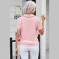 Jordanna Pink Collared V Neck Puff Sleeve T-shirt