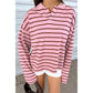 Jorry Pink Stripe Striped Long Sleeve Collar Shift Top