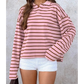 Jorry Pink Stripe Striped Long Sleeve Collar Shift Top