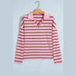 Jorry Pink Stripe Striped Long Sleeve Collar Shift Top