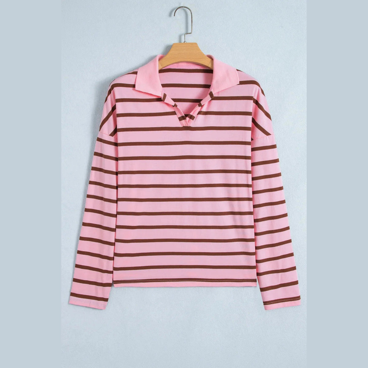 Jorry Pink Stripe Striped Long Sleeve Collar Shift Top