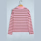 Jorry Pink Stripe Striped Long Sleeve Collar Shift Top