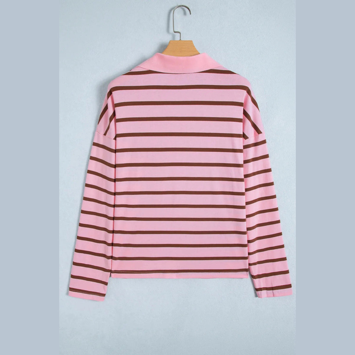 Jorry Pink Stripe Striped Long Sleeve Collar Shift Top