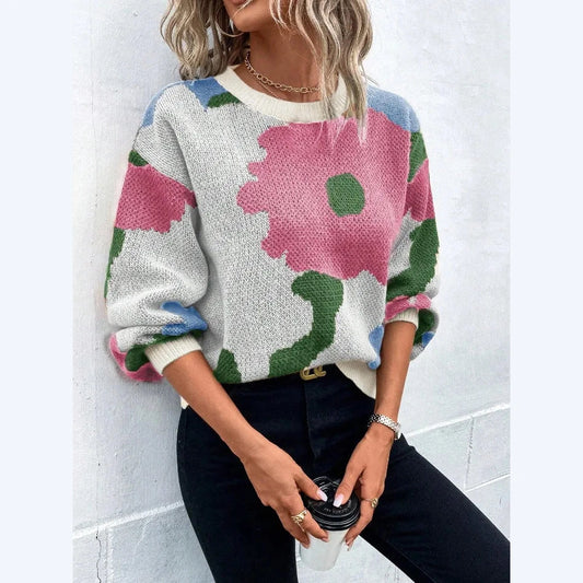 Jossy Pink Bold Flower Print Sweater