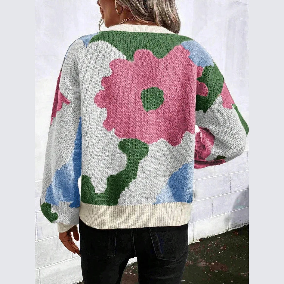 Jossy Pink Bold Flower Print Sweater