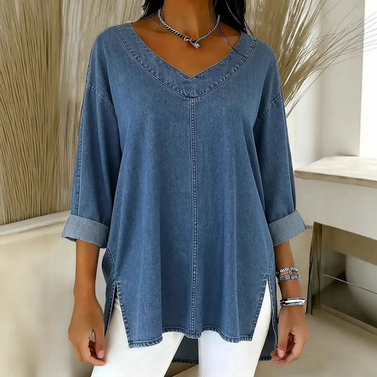 Joy Blue Rolled Sleeve Denim Top
