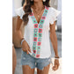 Jozie Boho Square‑Stitch Flutter Blouse
