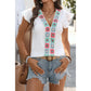 Jozie Boho Square‑Stitch Flutter Blouse