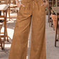 Judith Thai Curry Elastic Waist Wooden Button Placket Ankle Length Wide Leg Pants
