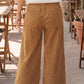 Judith Thai Curry Elastic Waist Wooden Button Placket Ankle Length Wide Leg Pants