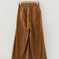 Judith Thai Curry Elastic Waist Wooden Button Placket Ankle Length Wide Leg Pants