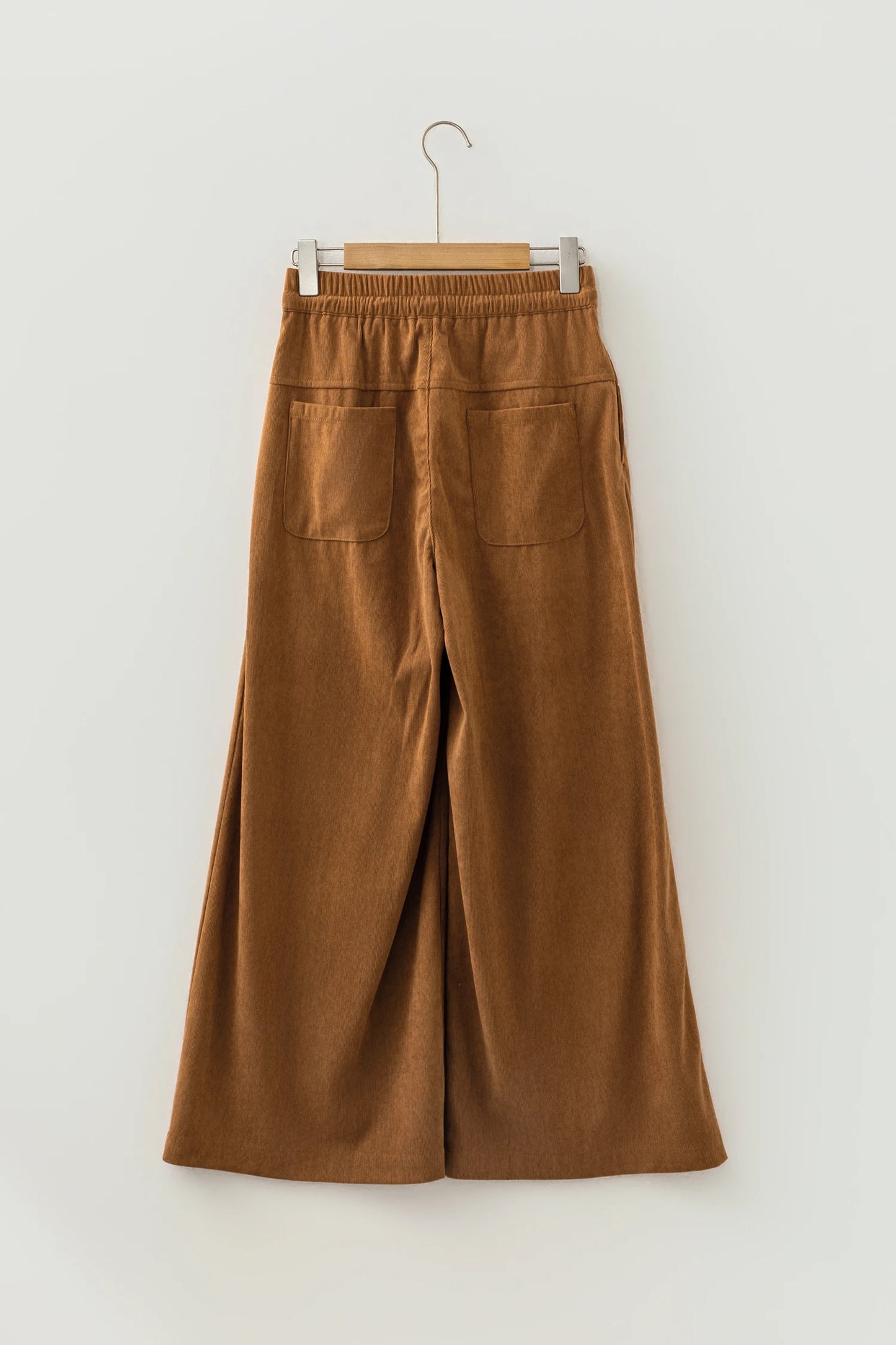 Judith Thai Curry Elastic Waist Wooden Button Placket Ankle Length Wide Leg Pants