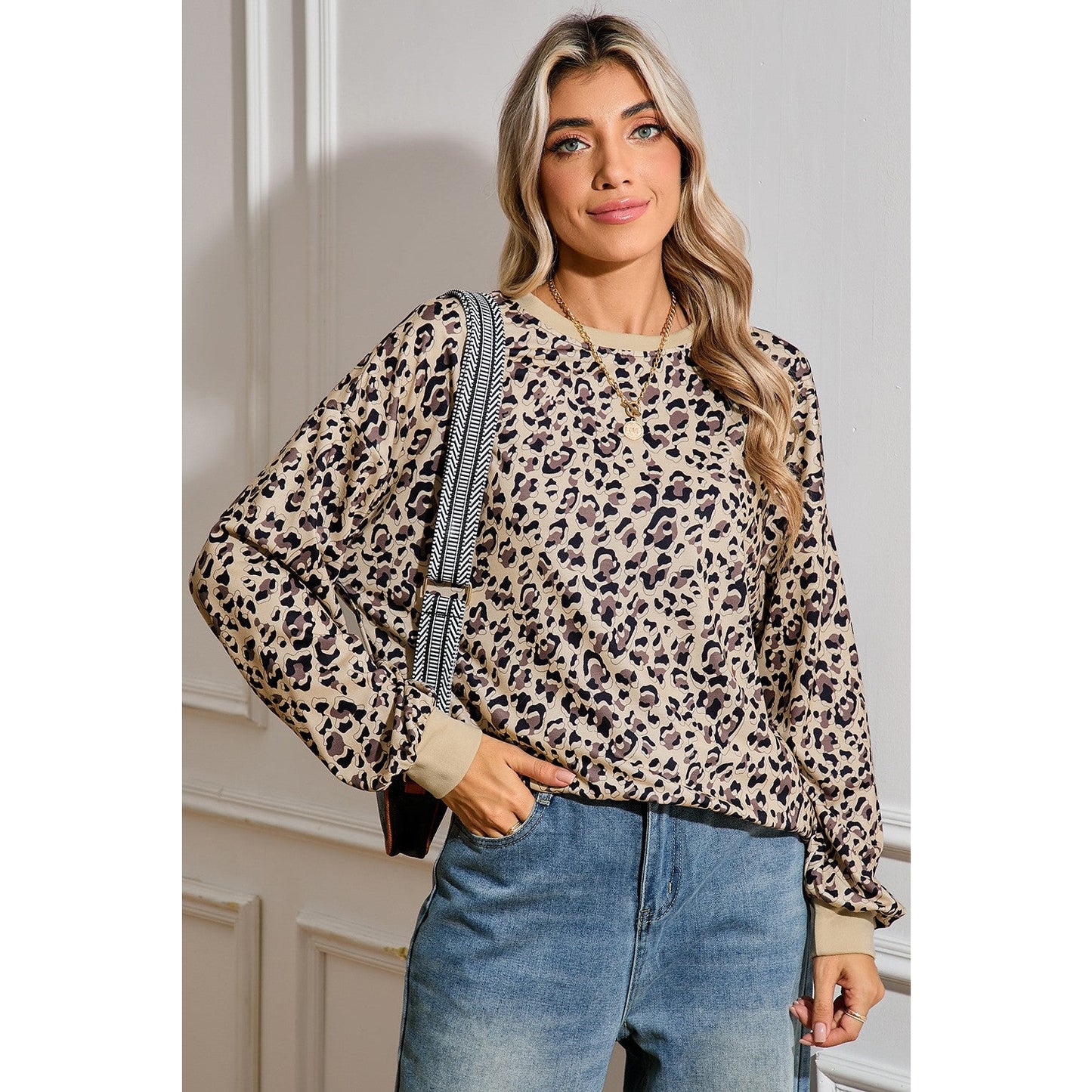 Juditha Parchment Leopard Print Crew Neck Sweatshirt