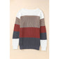 June Rust Color Block Knitted O-neck Pullover Sweater