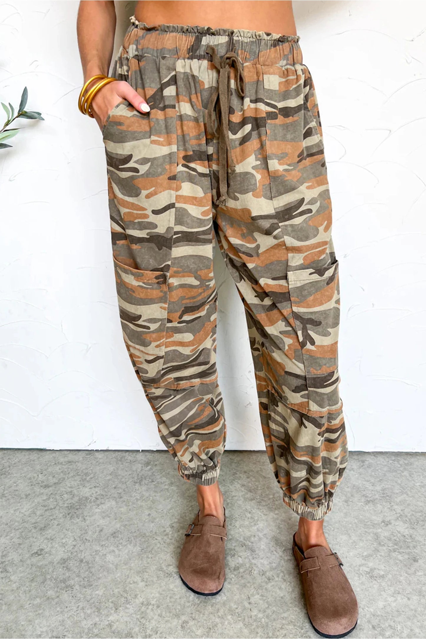 Junee Camouflage Printed Drawstring Elastic Waist Jogger Pants