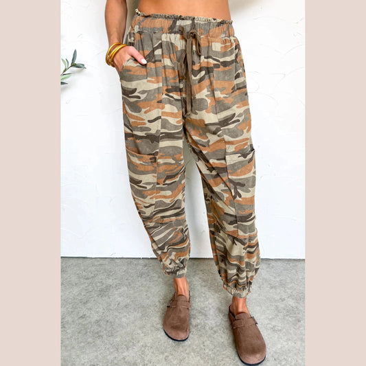 Junee Camouflage Printed Drawstring Elastic Waist Jogger Pants