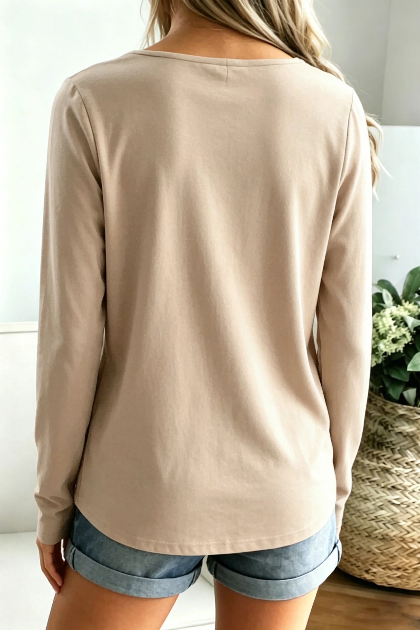 Juno Khaki Patchwork Long Sleeve Shift Top