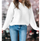 Justine White Textured Knit Pearl Embellished Pullover Sweater