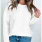 Justine White Textured Knit Pearl Embellished Pullover Sweater