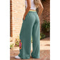Kendyl Green Color Block Flower Patchwork Drawstring Contrasted Elastic Waist Wide Leg Pants